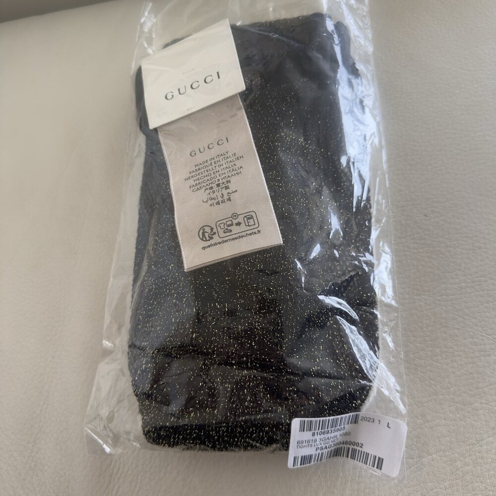 NEW GUCCI TIGHTS BLACK GOLD KNIT GG SZ L 691619 - Picture 10 of 10